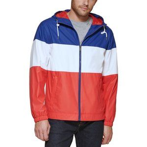 Club Room Men's Lightweight Hooded Rain Jacket, Red/White/Blue, NWT, Size L